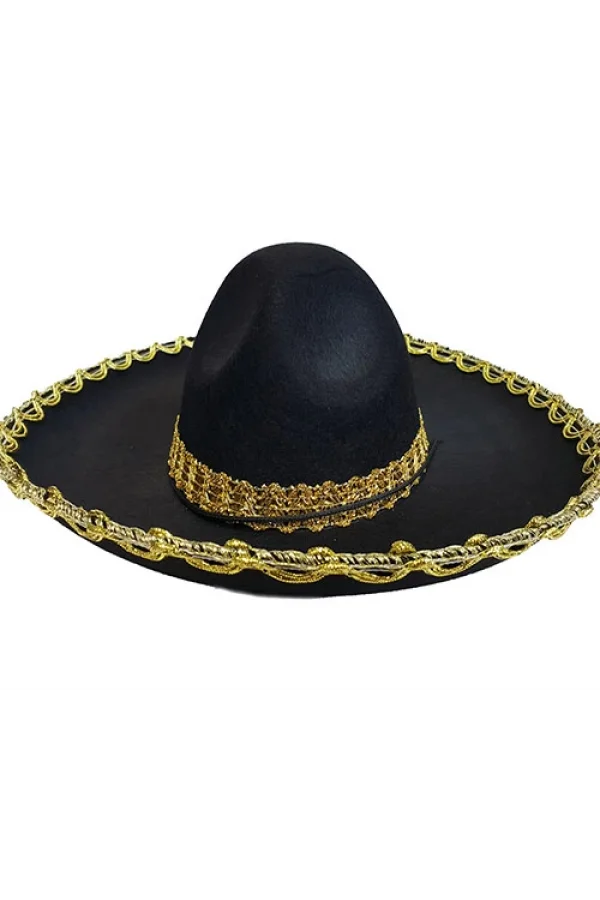 Nessiworld  Altın Renk Şeritli Meksika Mariachi Latin Şapkası 55 cm Çocuk