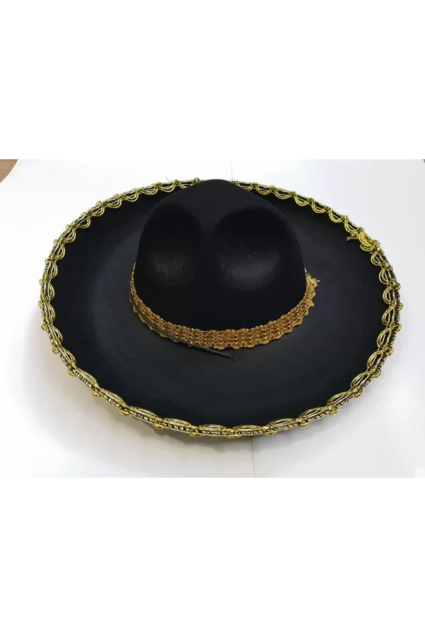 Nessiworld  Altın Renk Şeritli Meksika Mariachi Latin Şapkası 55 cm Çocuk