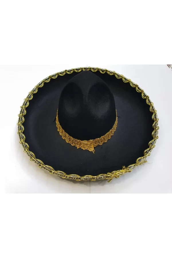 Nessiworld  Altın Renk Şeritli Meksika Mariachi Latin Şapkası 55 cm Çocuk