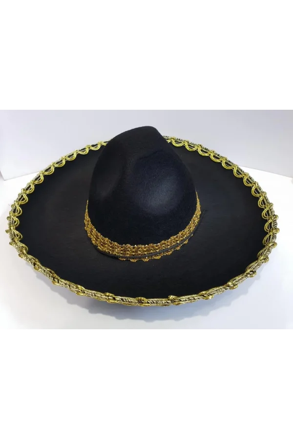 Nessiworld  Altın Renk Şeritli Meksika Mariachi Latin Şapkası 55 cm Çocuk