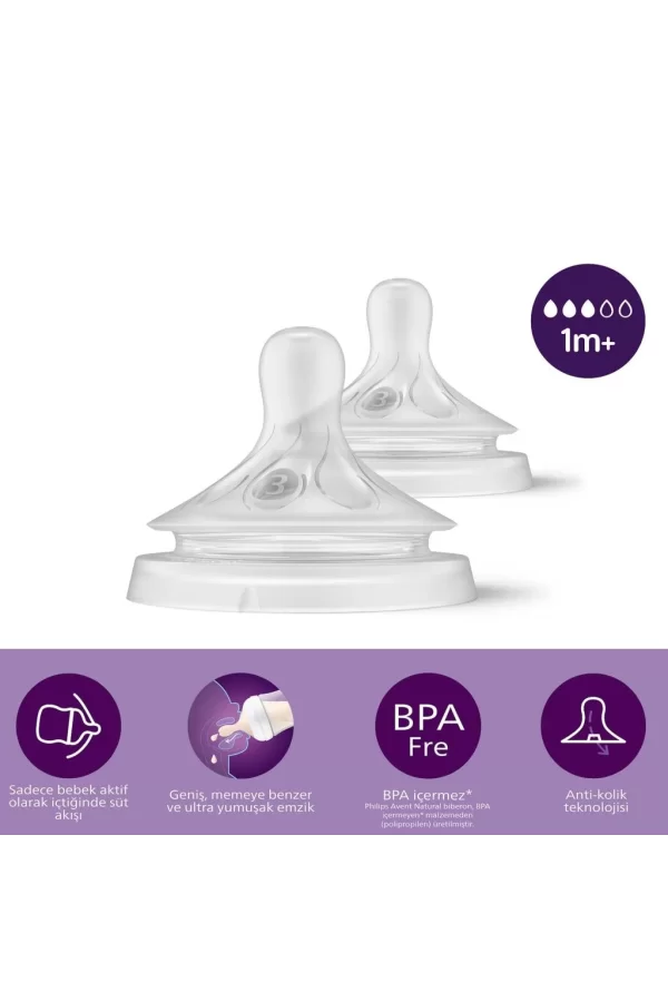 Nessiworld    Avent Doğal Tepkili Natural Response 2Li Biberon Emziği No:3 1+ Ay