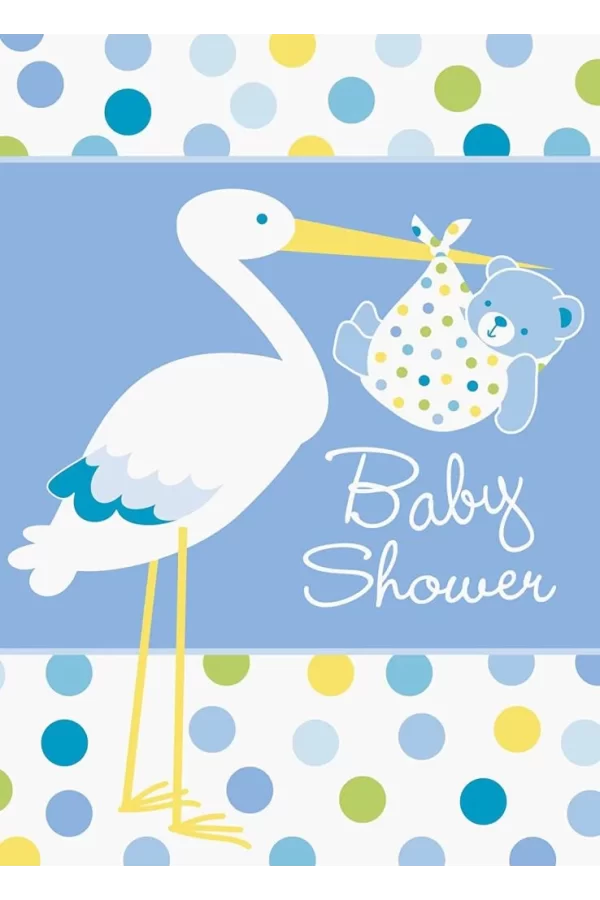Nessiworld  Baby Boy Stork Temalı Mavi Renk Baby Shower Davetiye 8 Adet
