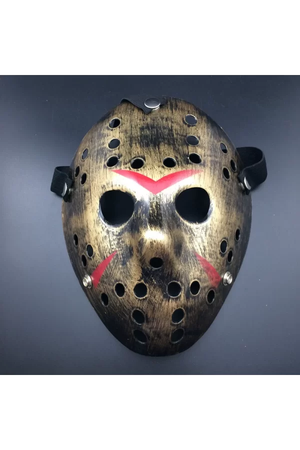 Nessiworld  Bakır Renk Kırmızı Çizgili Tam Yüz Hokey Jason Maskesi Hannibal Maskesi