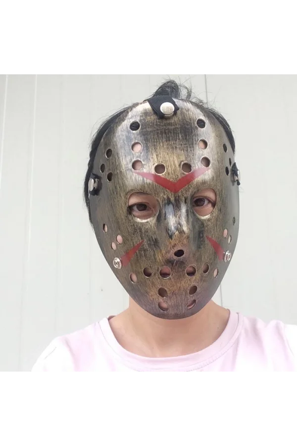 Nessiworld  Bakır Renk Kırmızı Çizgili Tam Yüz Hokey Jason Maskesi Hannibal Maskesi