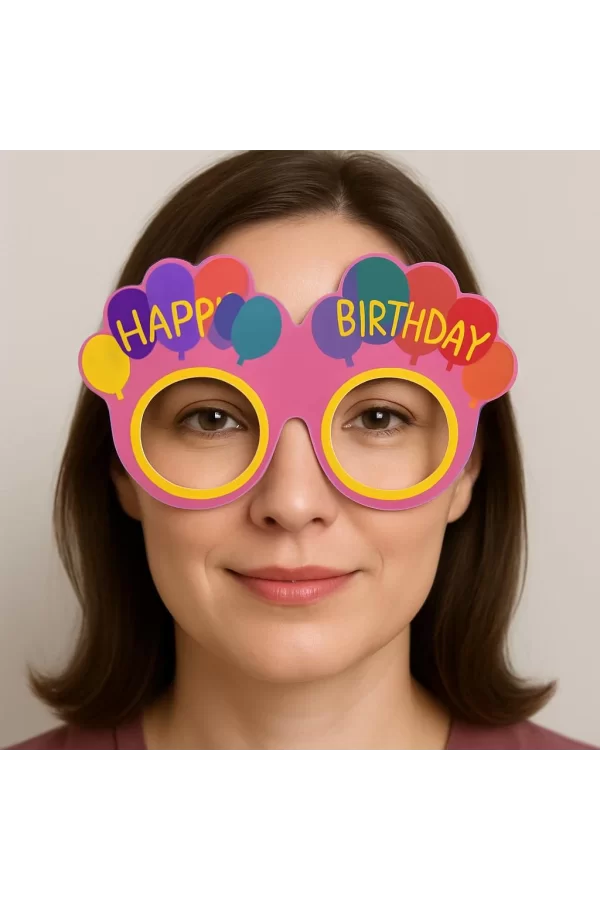 Nessiworld Balon Desenli Karton Doğum Günü Gözlükleri 6 Adet Pembe Renk