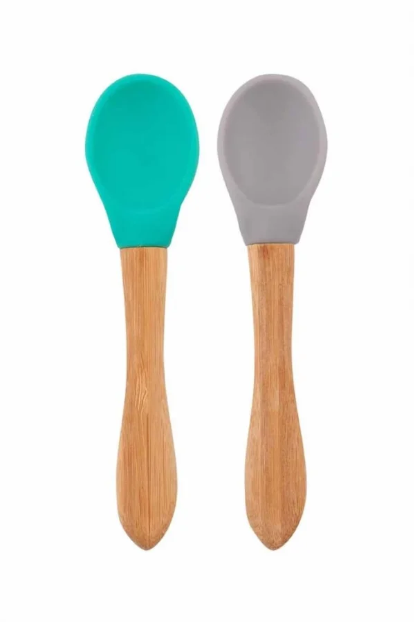Nessiworld  Bambu Saplı Silikon Mama Kaşığı 2li Aqua Green / Powder Grey