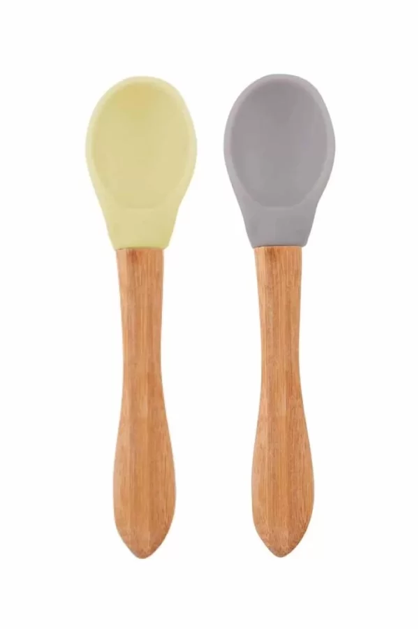 Nessiworld   Bambu Saplı Silikon Mama Kaşığı 2li Mellow Yellow / Powder Grey