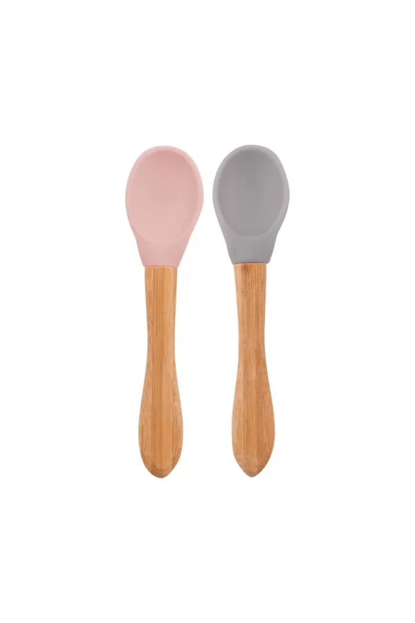 Nessiworld    Bambu Saplı Silikon Mama Kaşığı 2li Pinky Pink / Powder Grey