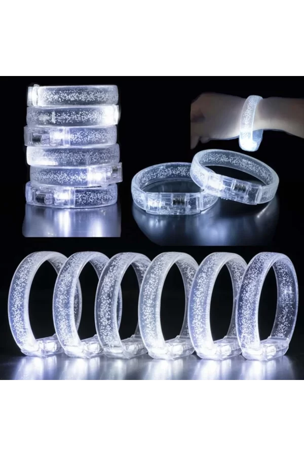 Nessiworld Beyaz-Gümüş Led Işıklı Baskı Yapılabilen Pilli Bileklik Bilezik 1,5 cm Genişlik