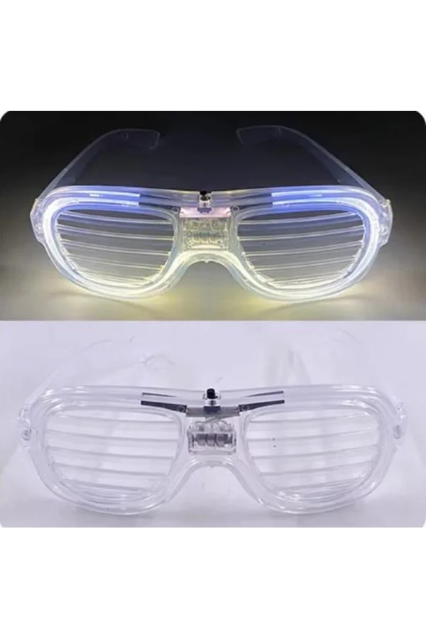Nessiworld Beyaz Led Işıklı Parti Gözlüğü - Neon Glow Şerit Gözlük 3 Modlu