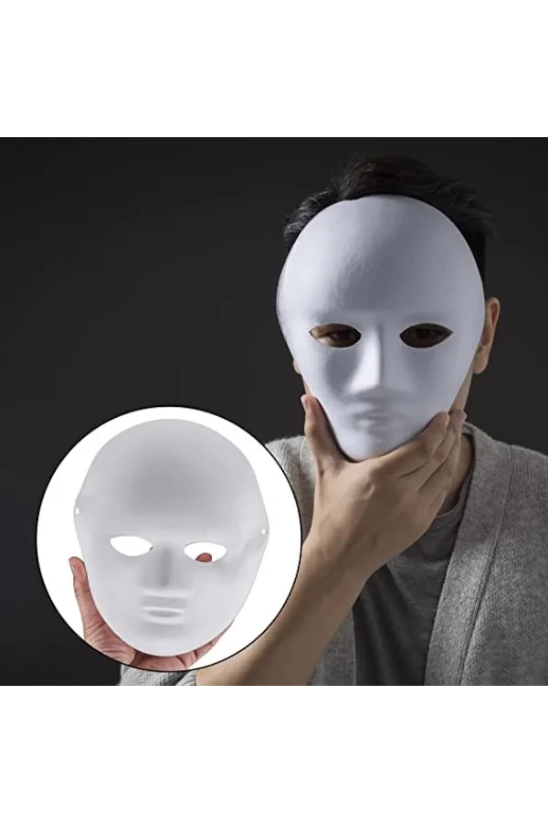 Nessiworld  Beyaz Renk Boyanabilir Anonim Tam Yüz Cosplay Maske 24x18 cm