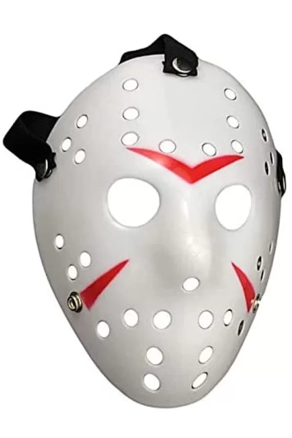 Nessiworld  Beyaz Renk Kırmızı Çizgili Tam Yüz Hokey Jason Maskesi Hannibal Maskesi