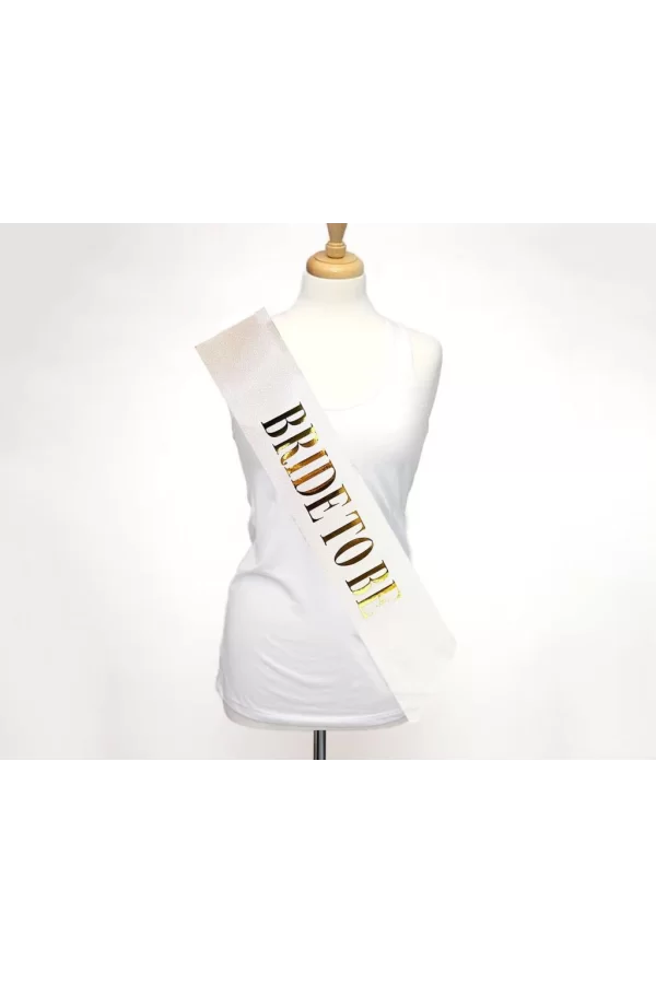 Nessiworld  Beyaz Üzeri Altın Büyük Bride To Be Yazılı Simli Işıltılı Kuşak Kemer 10x80 cm