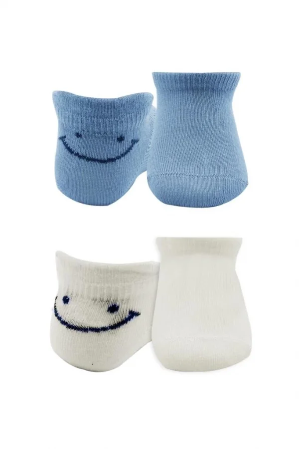 Nessiworld  Bistyle 2Li Sneakers Smile Penye Çorap BS20106 Mavi Ekru