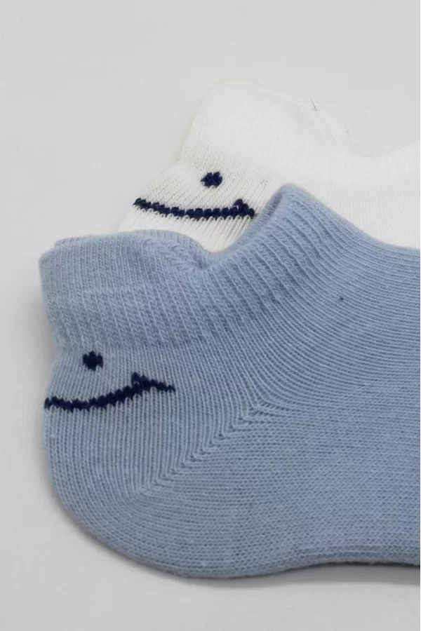 Nessiworld  Bistyle 2Li Sneakers Smile Penye Çorap BS20106 Mavi Ekru