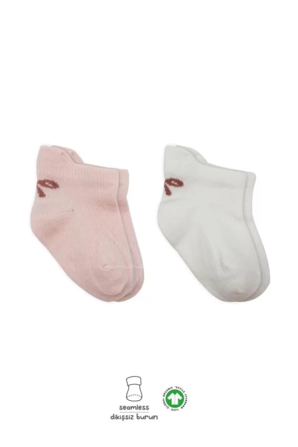 Nessiworld  Bistyle 2Li Sneakers Smile Penye Çorap BS20106 Pembe Ekru