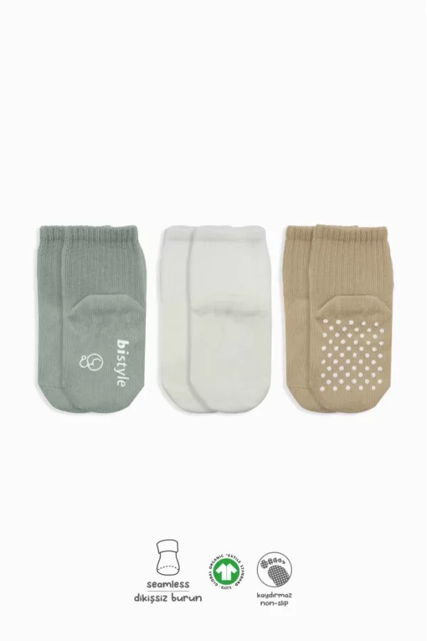 Nessiworld  Bistyle Basic Kaymaz Penye Soket Çorap 3Lü BS10106 Nil Ekru Bej
