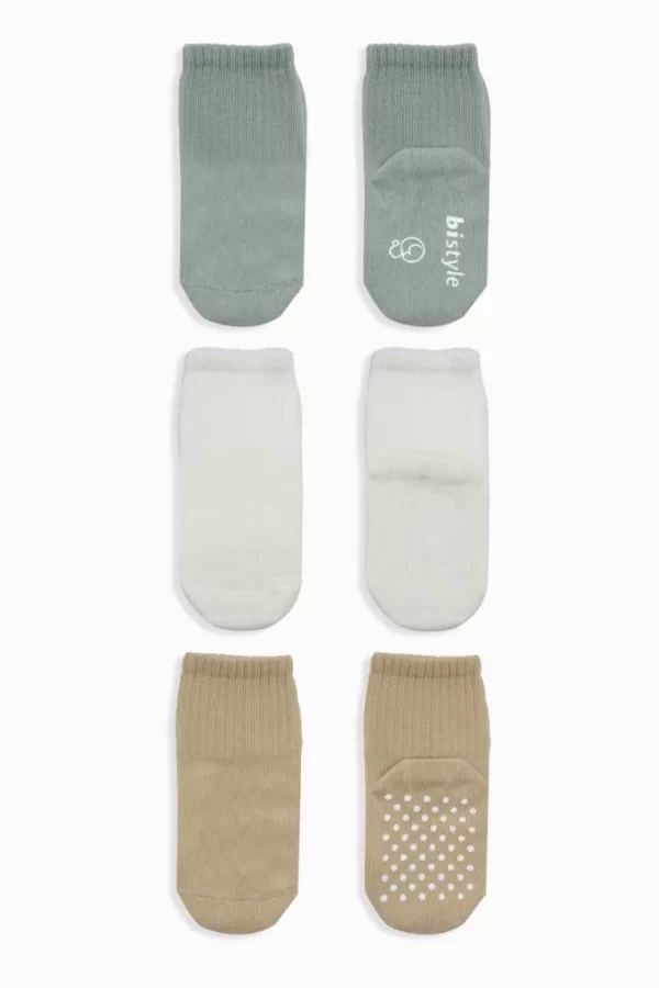 Nessiworld  Bistyle Basic Kaymaz Penye Soket Çorap 3Lü BS10106 Nil Ekru Bej