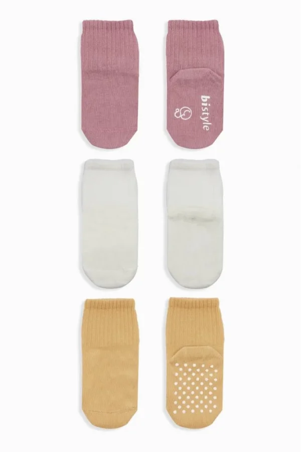 Nessiworld  Bistyle Basic Kaymaz Penye Soket Çorap 3Lü BS10106 Pudra Ekru Somon