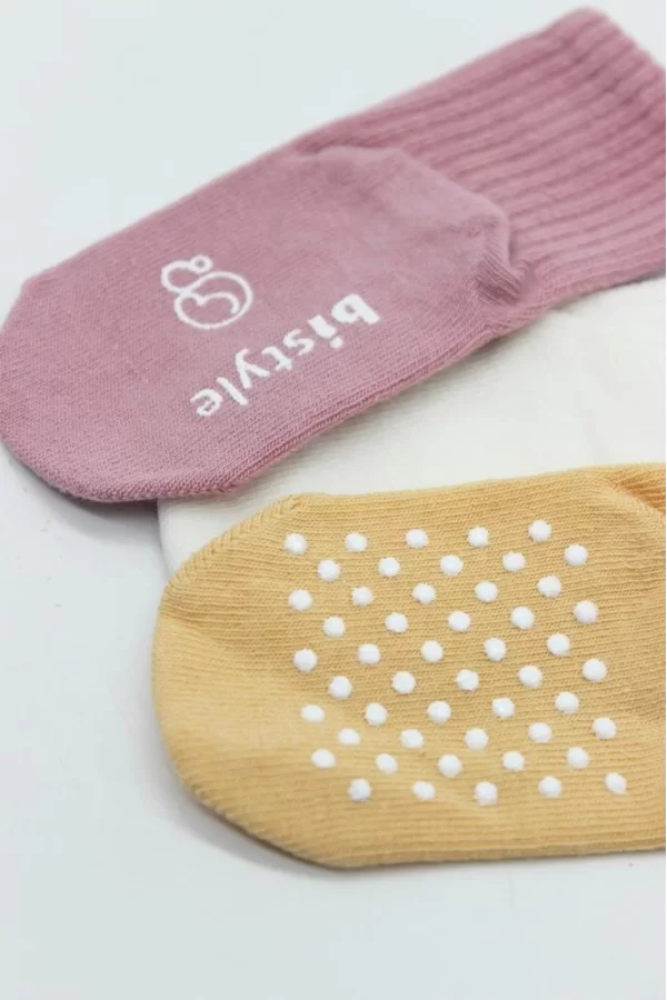 Nessiworld  Bistyle Basic Kaymaz Penye Soket Çorap 3Lü BS10106 Pudra Ekru Somon