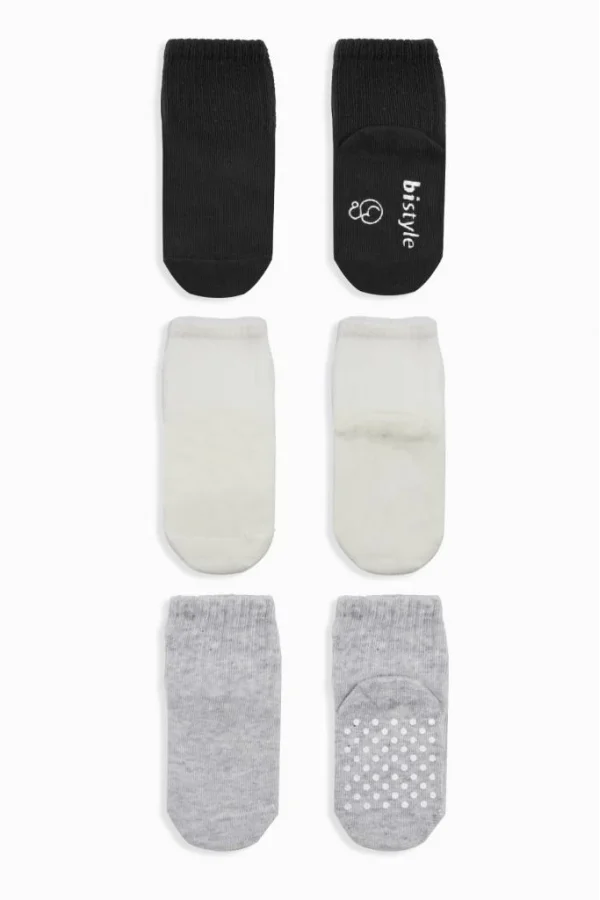 Nessiworld  Bistyle Basic Kaymaz Penye Soket Çorap 3Lü BS10106 Siyah Ekru Gri