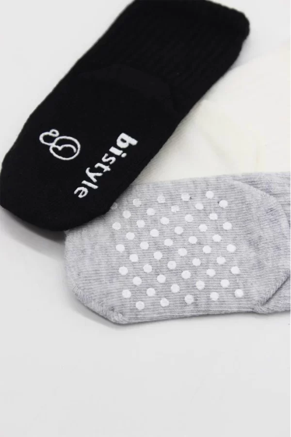 Nessiworld  Bistyle Basic Kaymaz Penye Soket Çorap 3Lü BS10106 Siyah Ekru Gri