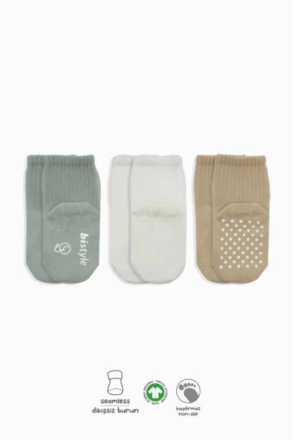 Nessiworld  Bistyle Basic Kaymaz Penye Soket Çorap 3Lü BS10107 Nil Ekru Bej