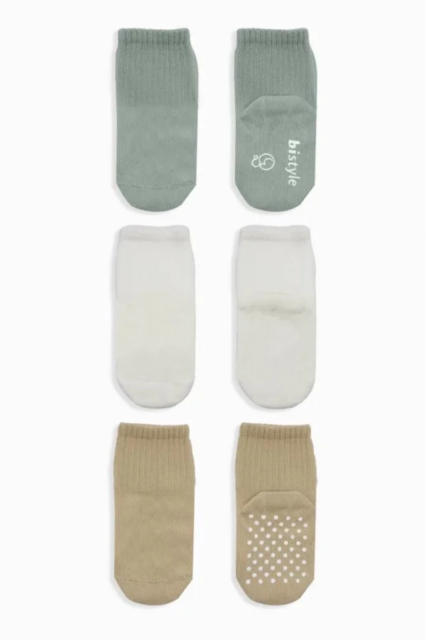 Nessiworld  Bistyle Basic Kaymaz Penye Soket Çorap 3Lü BS10107 Nil Ekru Bej