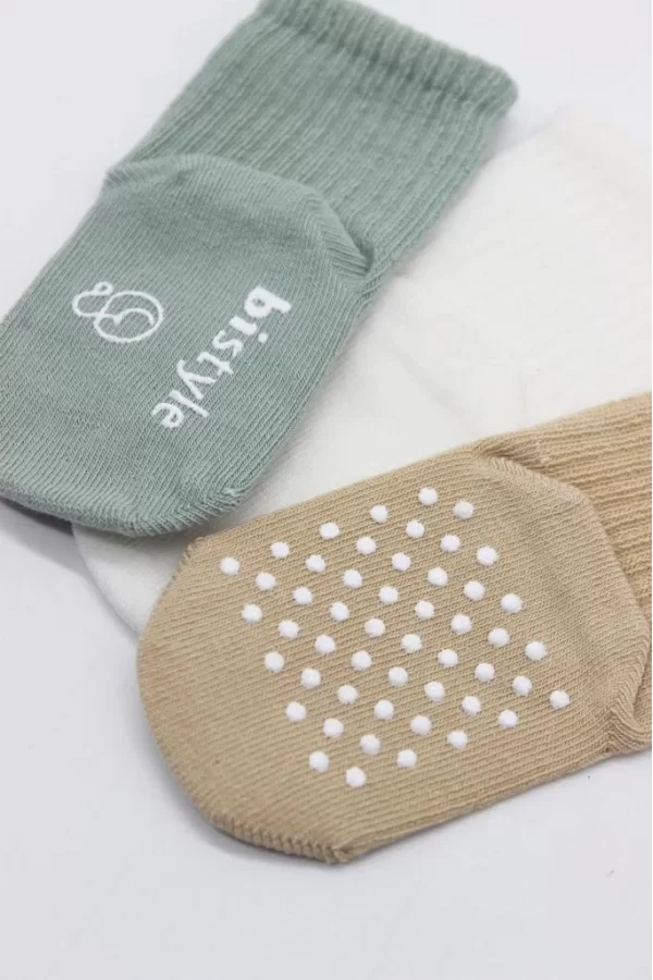 Nessiworld  Bistyle Basic Kaymaz Penye Soket Çorap 3Lü BS10107 Nil Ekru Bej