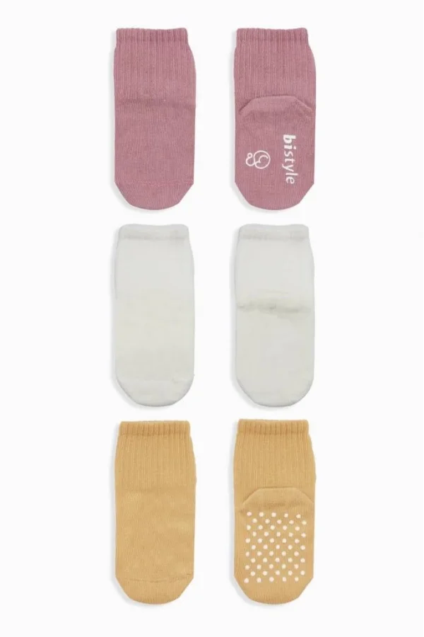 Nessiworld  Bistyle Basic Kaymaz Penye Soket Çorap 3Lü BS10107 Pudra Ekru Somon