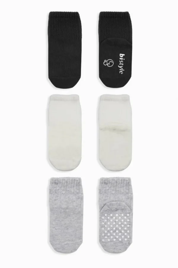 Nessiworld  Bistyle Basic Kaymaz Penye Soket Çorap 3Lü BS10107 Siyah Ekru Gri