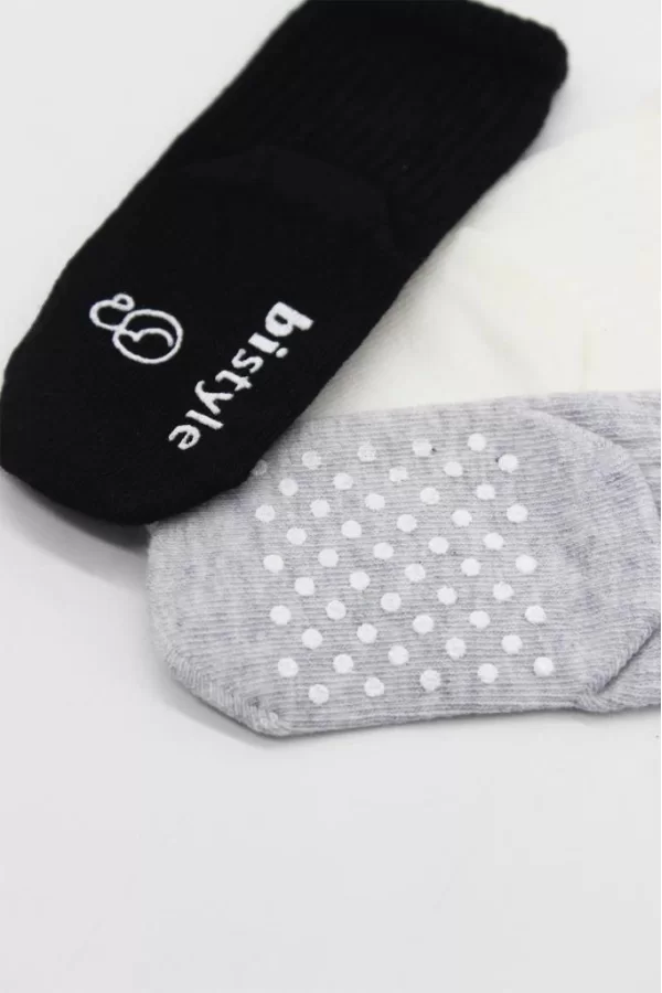 Nessiworld  Bistyle Basic Kaymaz Penye Soket Çorap 3Lü BS10107 Siyah Ekru Gri