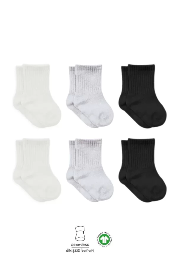 Nessiworld  Bistyle Basic Penye Soket Çorap 6Lı BS10101B Ekru Gri Siyah