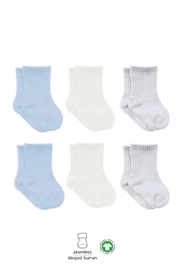 Nessiworld  Bistyle Basic Penye Soket Çorap 6Lı BS10101B Mavi Ekru Gri