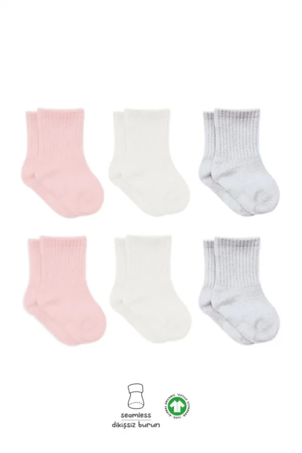 Nessiworld  Bistyle Basic Penye Soket Çorap 6Lı BS10101B Pembe Ekru Gri