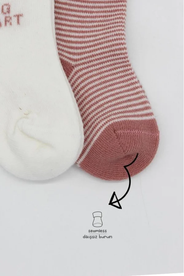 Nessiworld  Bistyle Big Heart Penye Soket Çorap 2Li BS10117 Pudra