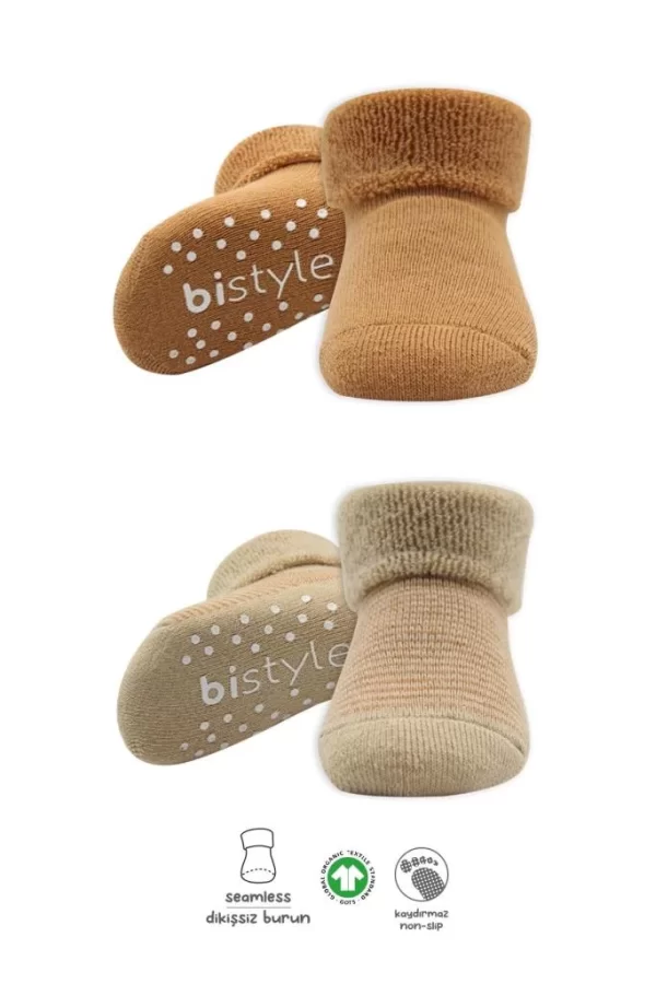 Nessiworld  Bistyle Çemberli Kaymaz Havlu Soket Çorap 2Li BS10503 Bej-Hardal
