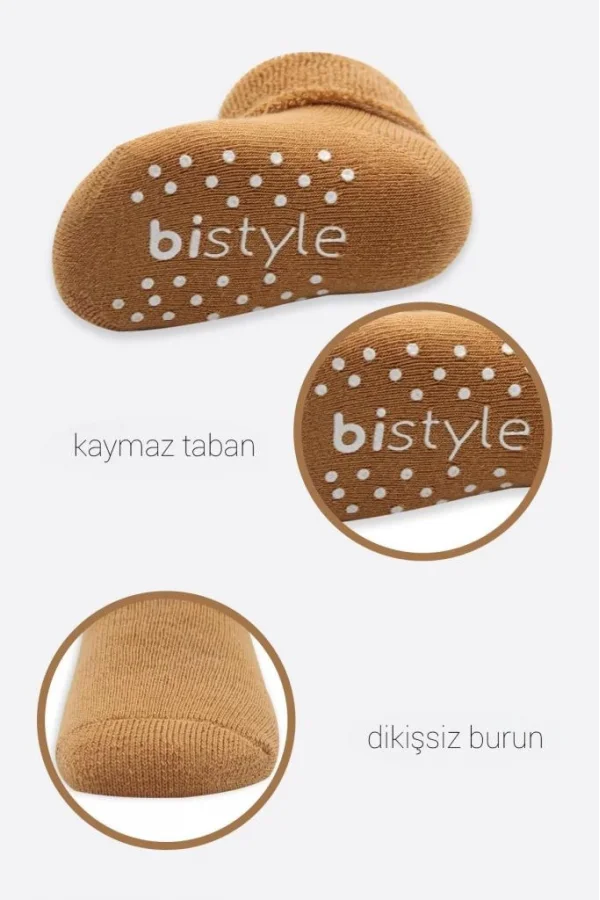 Nessiworld  Bistyle Çemberli Kaymaz Havlu Soket Çorap 2Li BS10503 Bej-Hardal