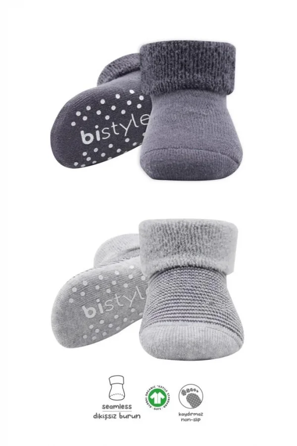 Nessiworld  Bistyle Çemberli Kaymaz Havlu Soket Çorap 2Li BS10503 Gri-Antrasit