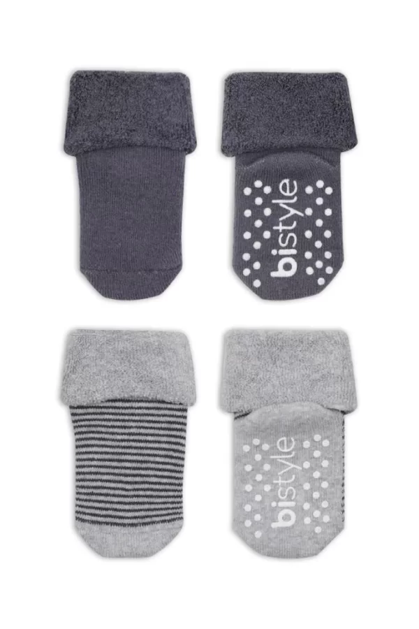 Nessiworld  Bistyle Çemberli Kaymaz Havlu Soket Çorap 2Li BS10503 Gri-Antrasit