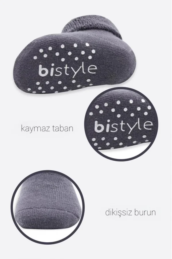 Nessiworld  Bistyle Çemberli Kaymaz Havlu Soket Çorap 2Li BS10503 Gri-Antrasit
