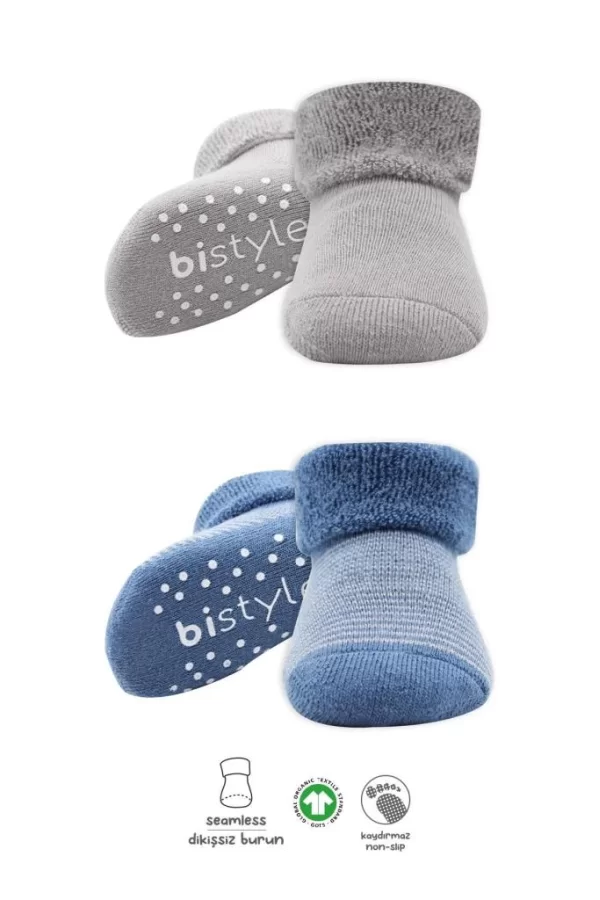 Nessiworld  Bistyle Çemberli Kaymaz Havlu Soket Çorap 2Li BS10503 İndigo Gri