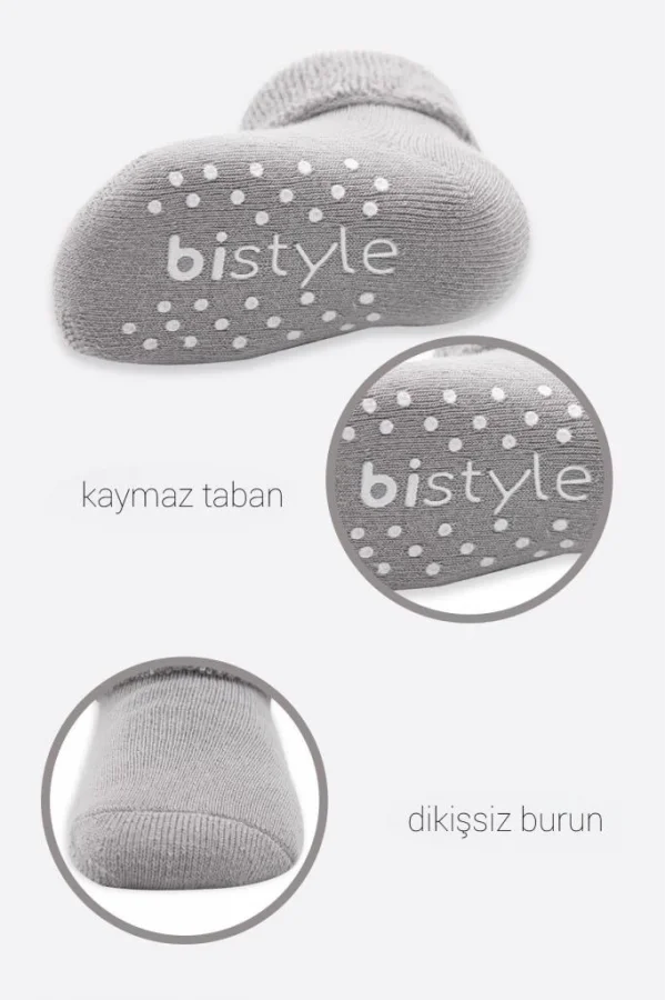 Nessiworld  Bistyle Çemberli Kaymaz Havlu Soket Çorap 2Li BS10503 İndigo Gri