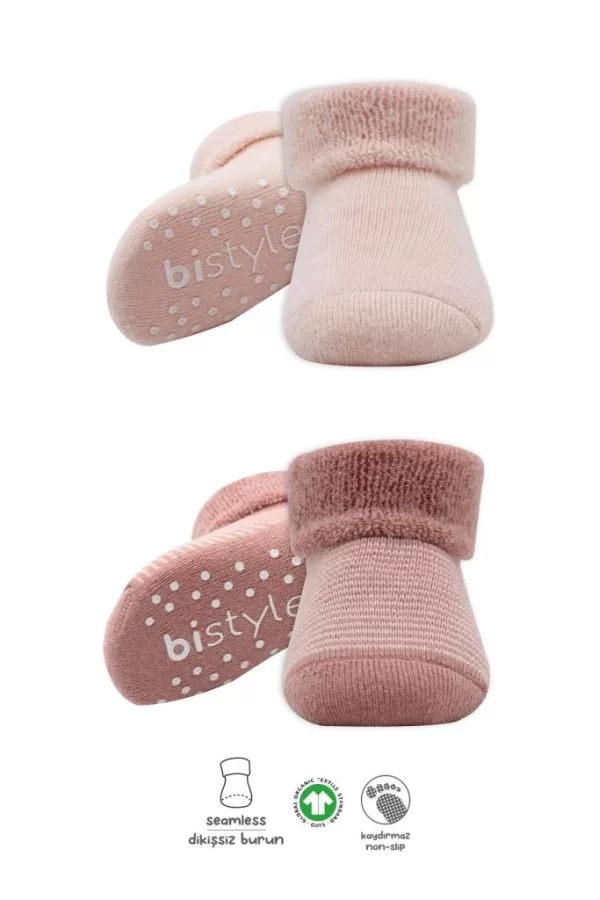 Nessiworld  Bistyle Çemberli Kaymaz Havlu Soket Çorap 2Li BS10503 Pudra Pembe