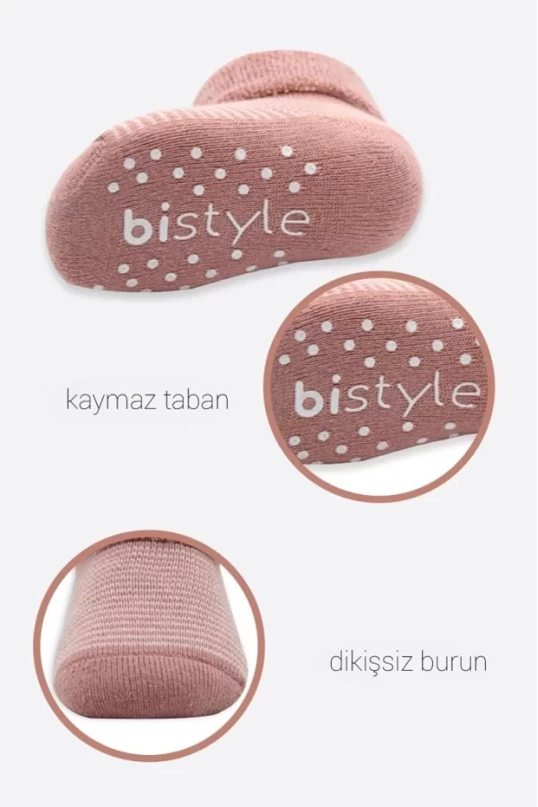 Nessiworld  Bistyle Çemberli Kaymaz Havlu Soket Çorap 2Li BS10503 Pudra Pembe