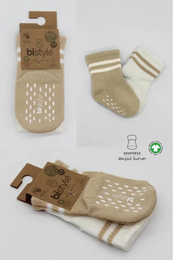 Nessiworld  Bistyle Çemberli Kaymaz Soket Çorap 2Li BS10125 Bej-Ekru