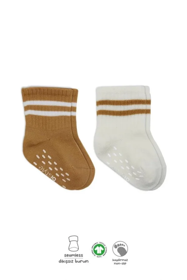 Nessiworld  Bistyle Çemberli Kaymaz Soket Çorap 2Li BS10125 Ekru Hardal