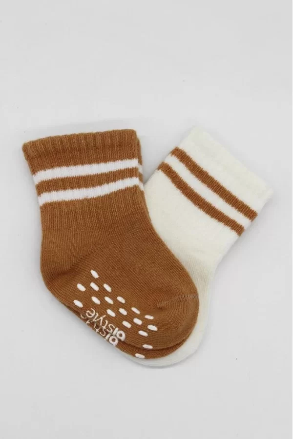 Nessiworld  Bistyle Çemberli Kaymaz Soket Çorap 2Li BS10125 Ekru Hardal