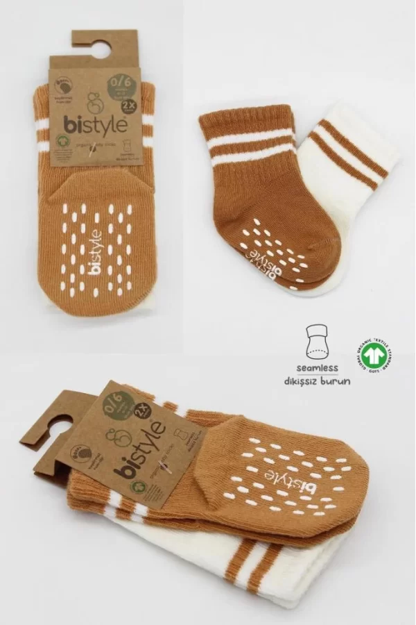 Nessiworld  Bistyle Çemberli Kaymaz Soket Çorap 2Li BS10125 Ekru Hardal