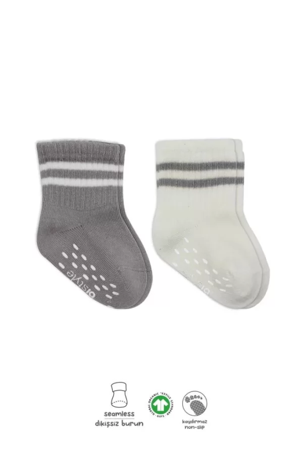 Nessiworld  Bistyle Çemberli Kaymaz Soket Çorap 2Li BS10125 Gri Ekru